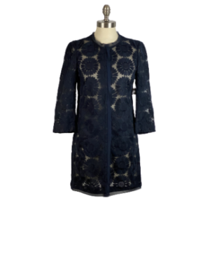 Ann Taylor Sheer Navy Daisy Embroidered Jacket