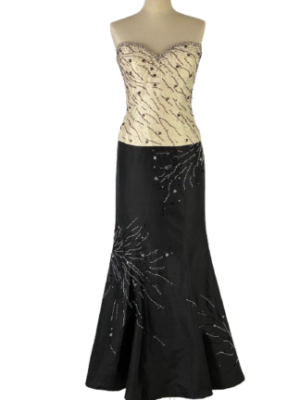 Claires Collection Ivory and Ebony Beaded Evening Gown
