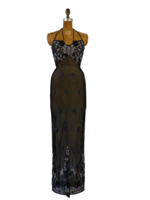 Je Madati by Sean Mehta Navy Beaded Evening Gown