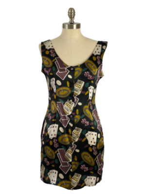 Silk Sheath Dress with Casino Novelty Print