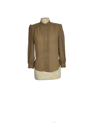 Vintage 80's Polyester Crepe Georgette Tan Blouse