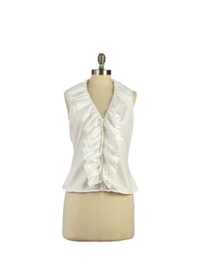 Ralph Lauren White Ruffled Neckline Blouse