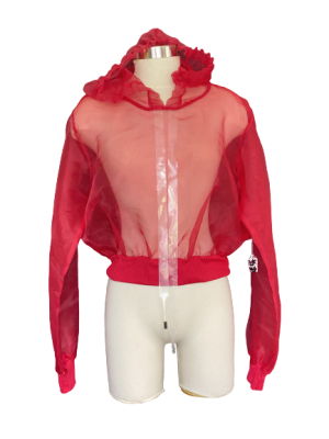 Red Sheer Polyester Organza Hoodie