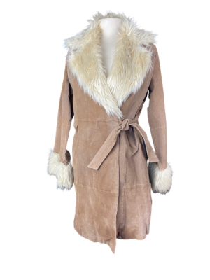 Suede Coat With Faux Fur Collar and Cuffs