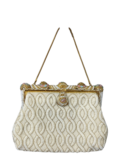 Cream Beaded Evening Bag - Lalita