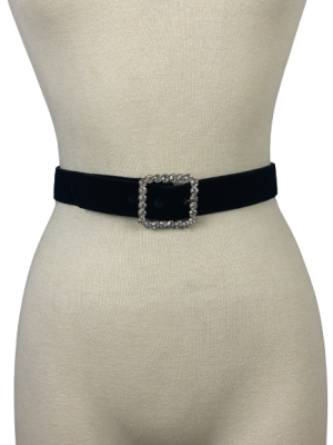 Vintage black velvet belt with diamanté buckle