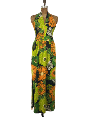 60's Vibrant floral  halter neck maxi dress