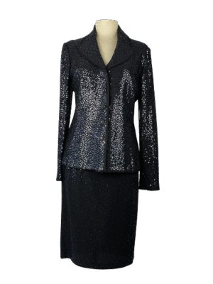 St. John Evening by Marie Gray  Black Knit Square Sequin Skirt Set