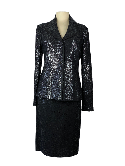 St. John Evening by Marie Gray  Black Knit Square Sequin Skirt Set