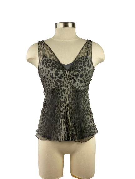 Sheer Silk Leopard Print Top in Fern Green