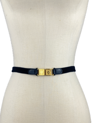  Anne Klein Black Stretch Belt with Gold Logo Buckle
