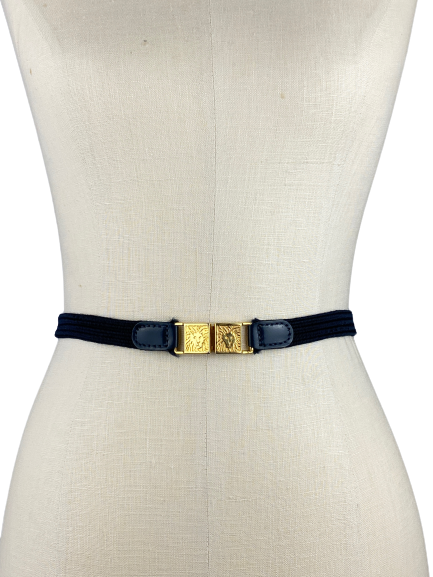 Anne Klein Black Stretch Belt with Gold Logo Buckle