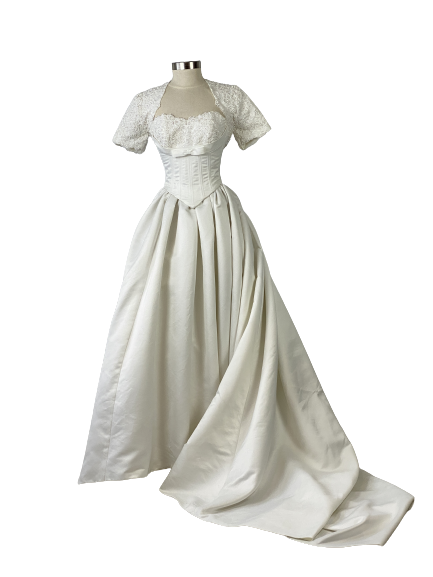 Maggie Sottoro Ivory Satin 3 Piece Wedding Gown