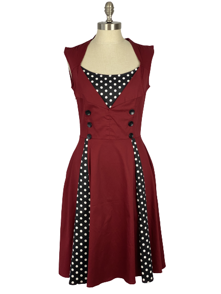 LunaJany Maroon & Polka Dot Rockabilly swing Dress