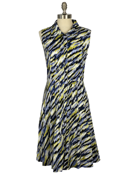 Alfani Blue and Green Button Down Fit and Flare Dress